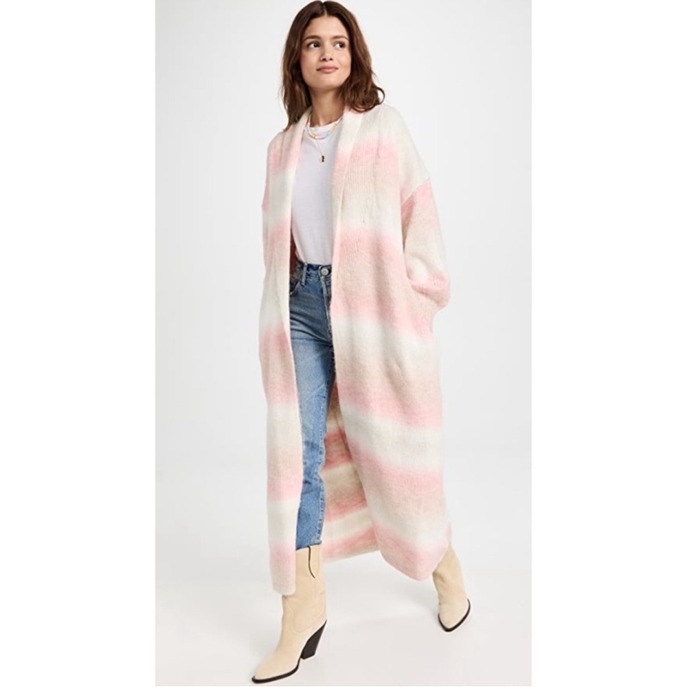 XIRENA minta striped oversized loose fit cardigan duster sweater pink wool M